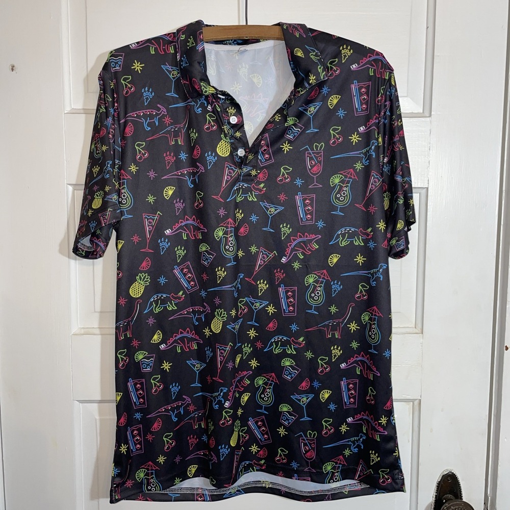 Medium Black Men's polo Dinosaurs‎ Cocktails 100% Polyester